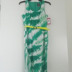 Vince Camuto Green pattern dress w/belt sz 4  NWT